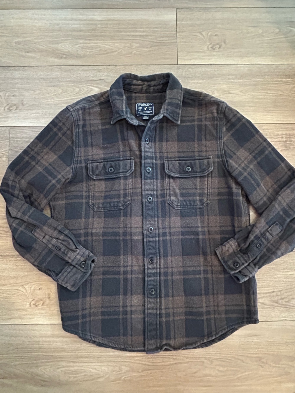 American Eagle Heavyweight Plaid Flannel Shirt Brown Black Men’s Large